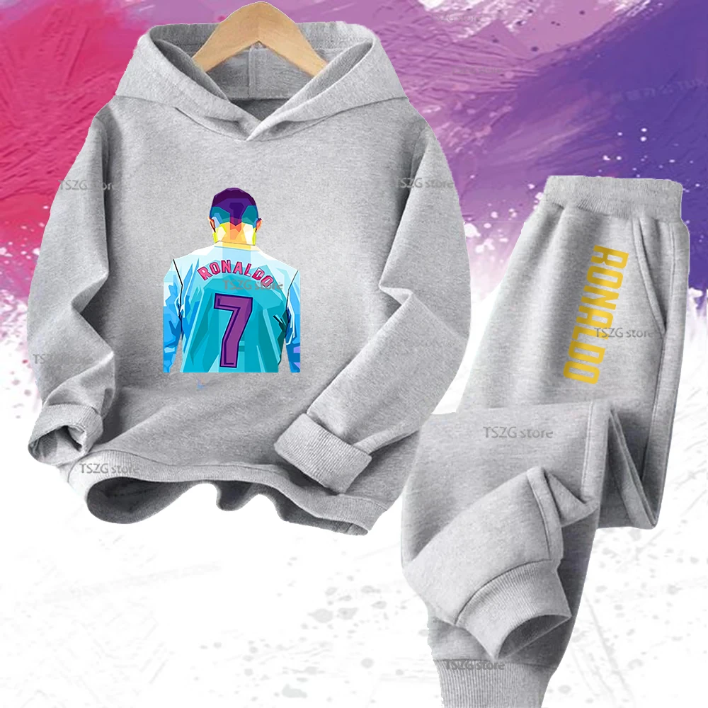 الشتاء الخريف كرة القدم CR7 رونالدو الأطفال هوديي + السراويل دعوى 2 قطعة مجموعة صبي فتاة رياضية البلوز مجموعة طفل رياضية 3-12Y #6
