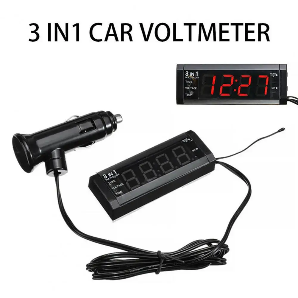 Steady Voltage Monitor Panel DC 12V Portable Car LED Voltmeter Thermometer Clock  Easy Install Car Clock for Van