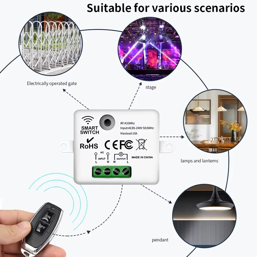 RF 433MHz Wireless Remote Control Switch Smart Home 110V 220V 10A Mini Controller Relay ON/OFF Transmitter Wall Light Switches image 4