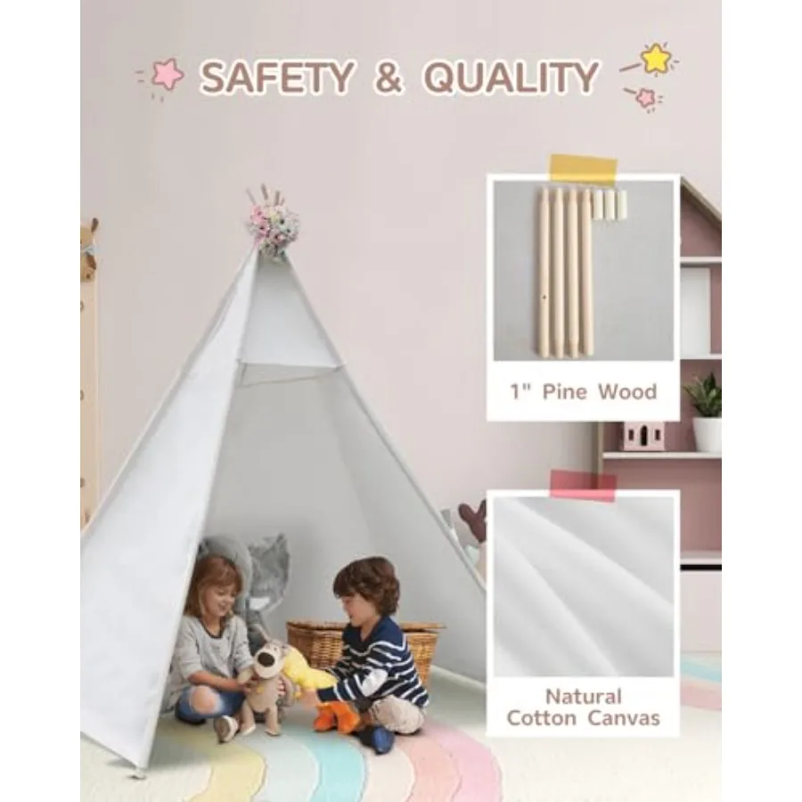 86 "H plus grand tipi jouer énorme pliable intérieur avec lumière étoilée grande toile extérieure pour adultes 5 côtés large avant ouvert avec