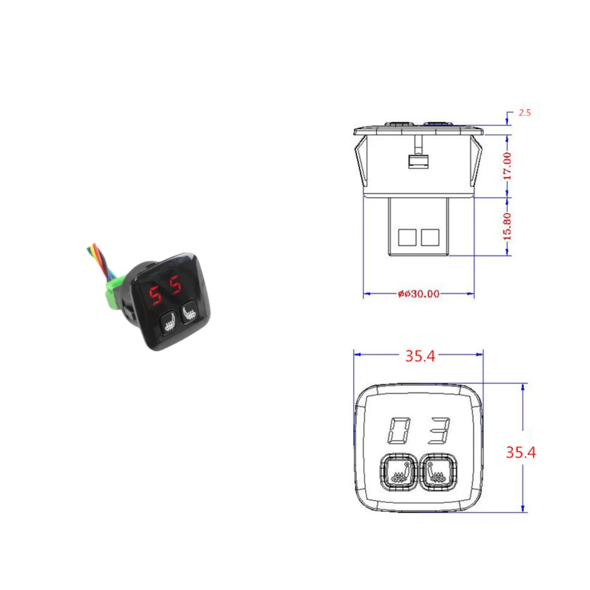 Car heated seat LCD display 5-speed 2 button switch Built-in Car Heated Seat Heater Pad Seat Warmer Covers mat Carbon heating