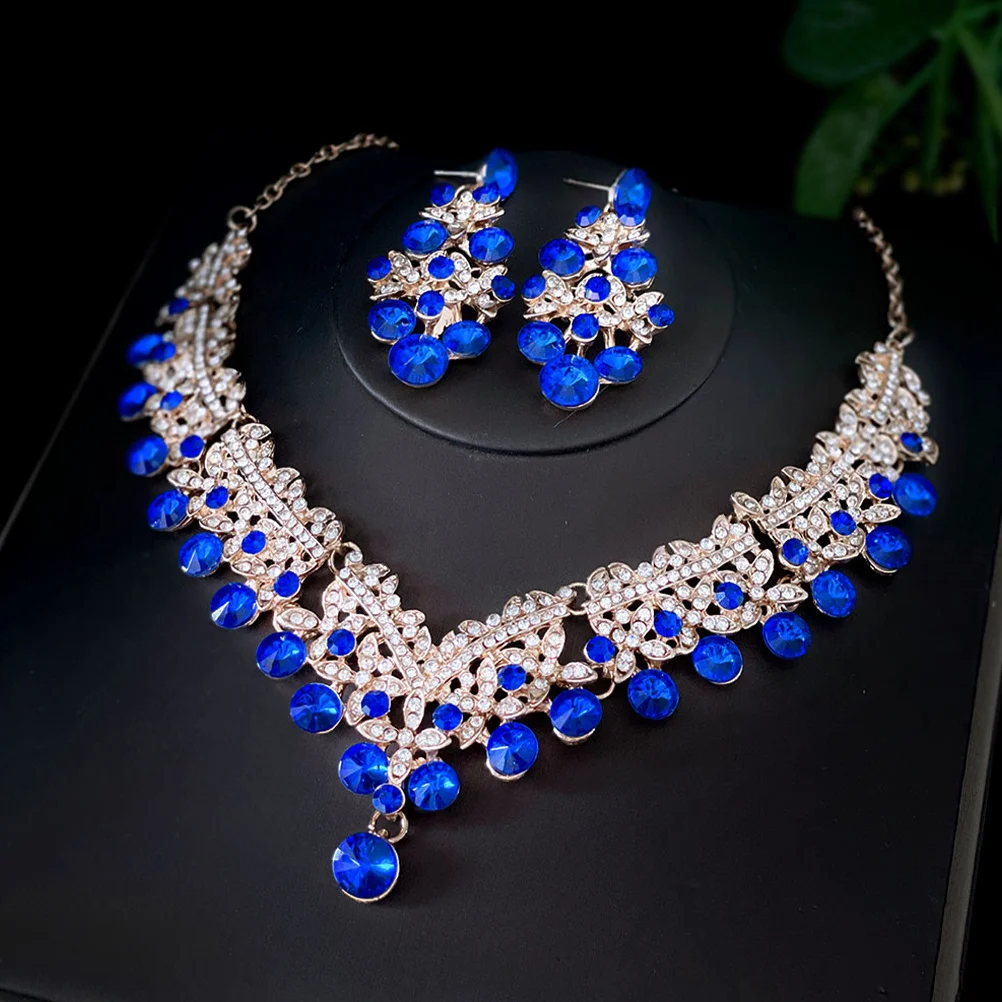 

1Set Necklace and Earrings Set Women Fashion Jewelry Rhinestone Pendant Chain Decor for Valentine Christmas Mother's Day Gift