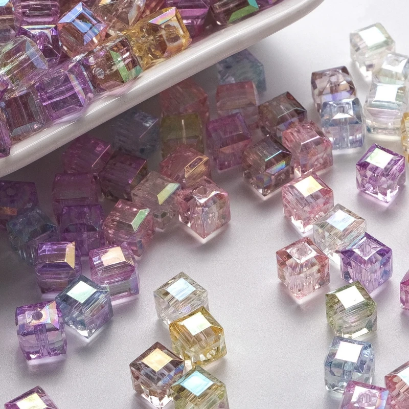 50 Stück/Lot 8mm Quadratische Facettierte Acrylperlen Lose Abstandsperlen für DIY-Bastelarbeiten, Ornamentherstellung, Handgemachtes Zubehör – Detail 4