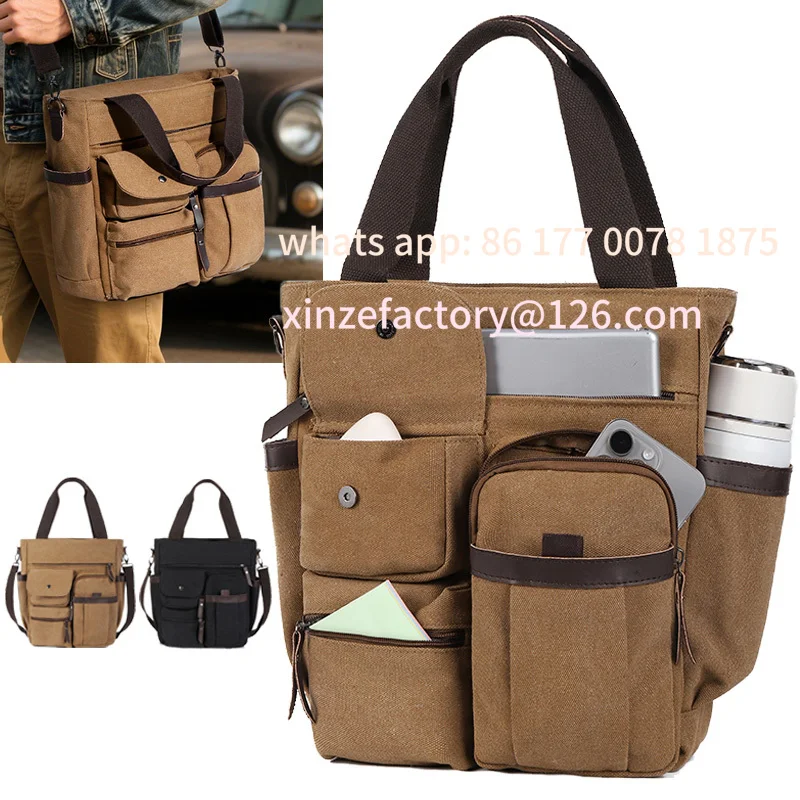 Customizable Men Canvas Crossbody Bag Bags Messenger Sling Bag Shoulder Bag for Travel Work College Vintage Men's Briefcase