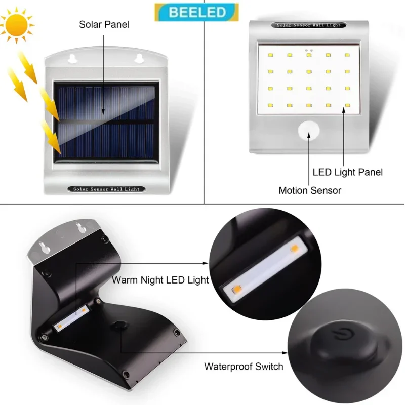 Solar Light Outdoor  Wall Lights Waterproof Emergency Led L Garden Decor Porch Lamp  Wireless Sensor Light White Light 6000K