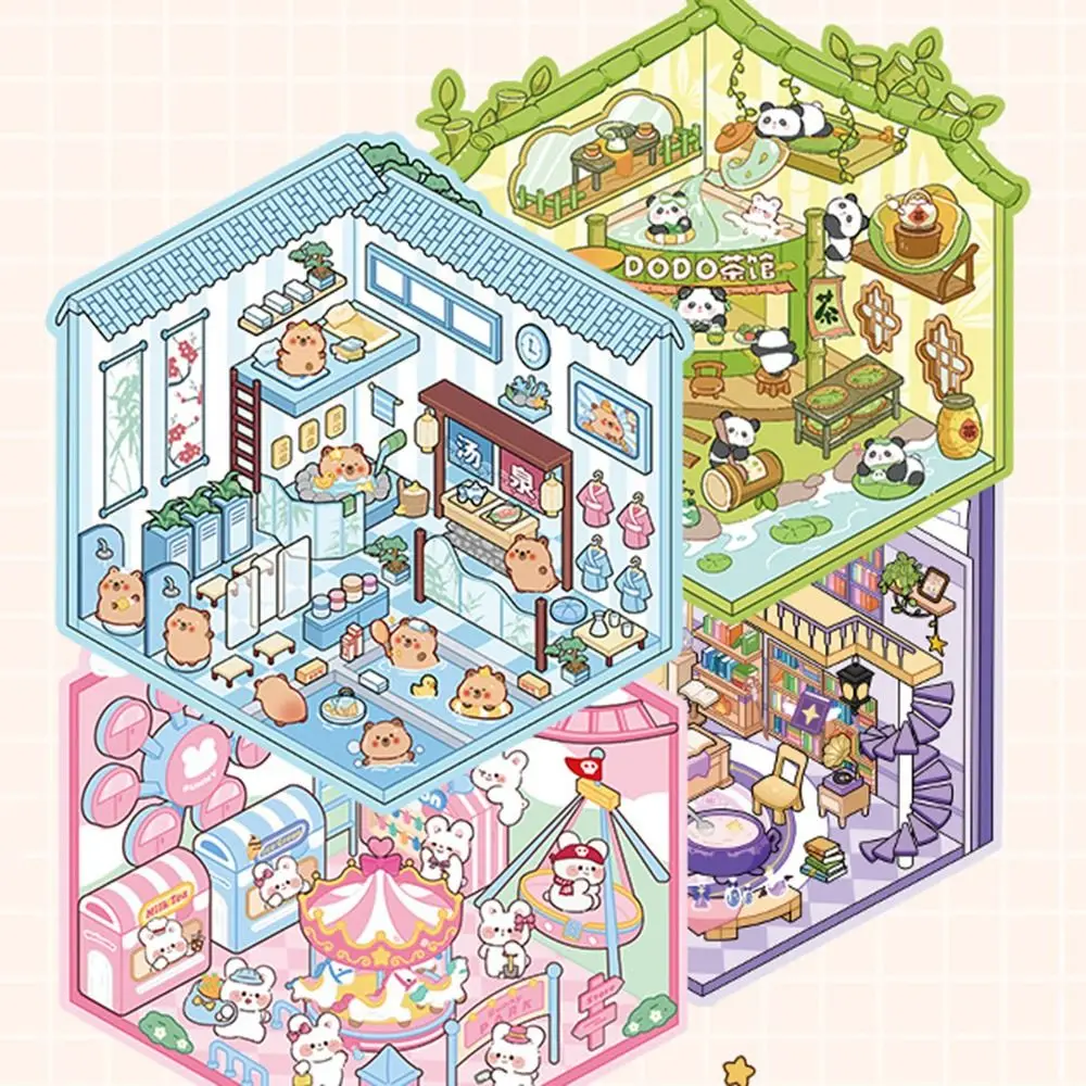 

Kawaii 20in1 Landscape Sticker Book Cartoon DIY 3D Stickers Scene Set Tear-proof Cute Cabin Scene Decorative Decals Journal