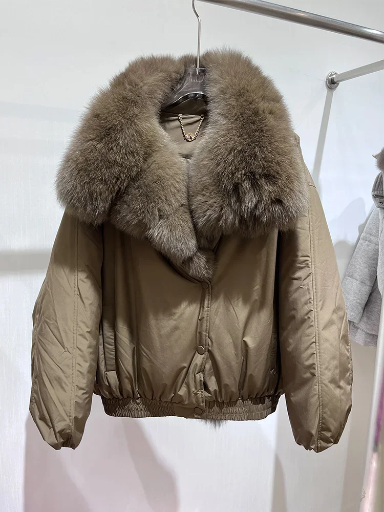 MENINA Fashion New Autumn Winter Clothes Real Fox Fur Collar Coat Women Natural Goose Down Jacket Luxury Puffer Jackets Hot Sale