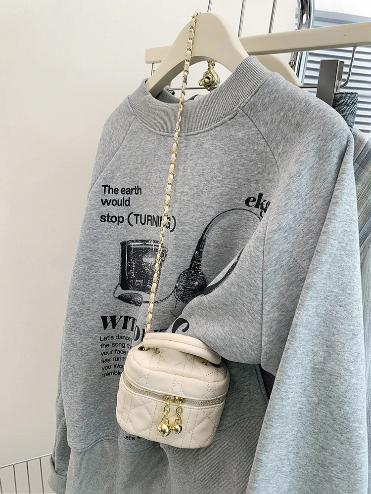 American Vintage Round Neck Sweatshirts Autumn New Women Fashion Loose Tops Casual Versatile Hoodies Coat