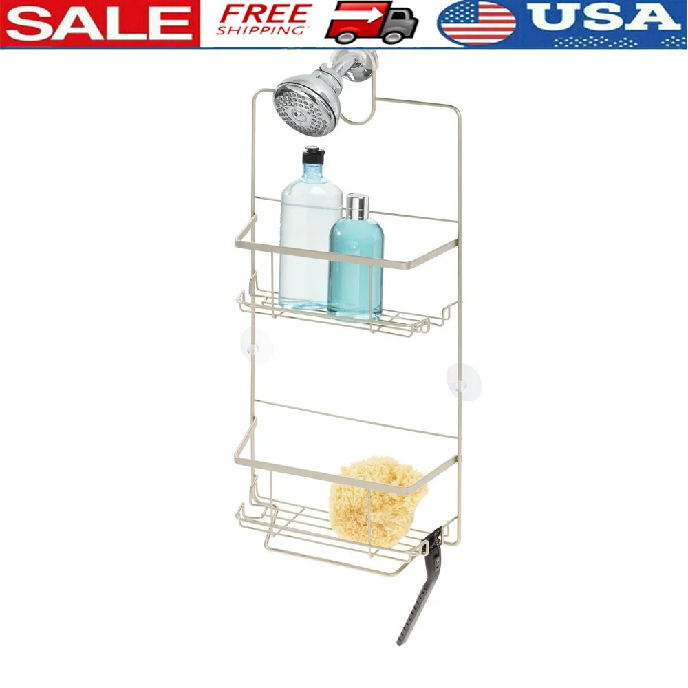 

Металлическая подвесная душевая кабина с 2-уровневыми стеллажами для хранения, устойчивыми к ржавчине стойками, нескользящий крючок для насадки для душа, присоски Essentials