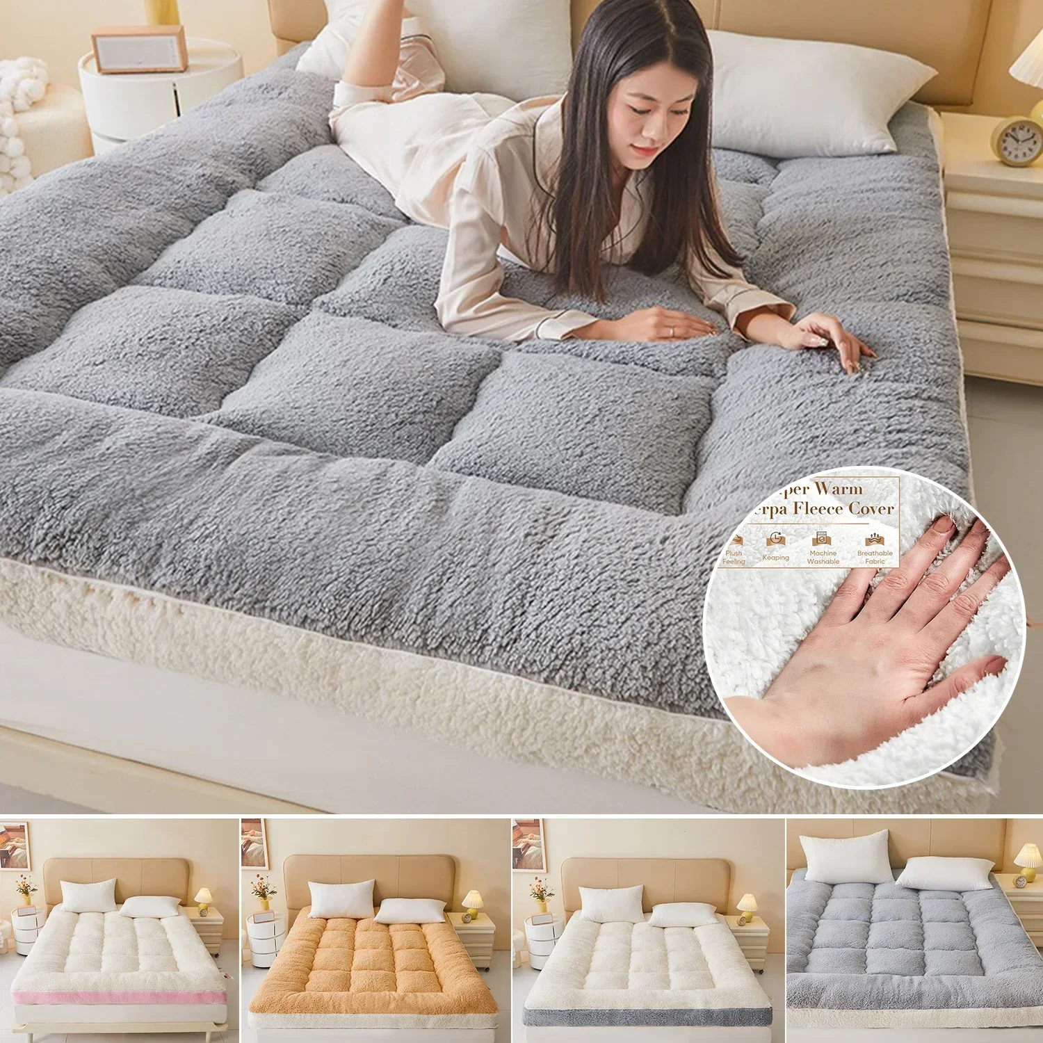 Thick Luxury Plush Fleece Mattress  Soft Pillow Top with Polyester Fill, for Back Pain Relief and Winter Warmth/Floor Mattress