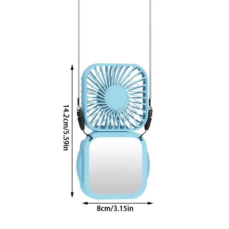 Summer Convenience Strap USB Rechargeable Small Fan With Makeup Mirror Mute Handheld Folding Desktop Multi Range Electric Fan