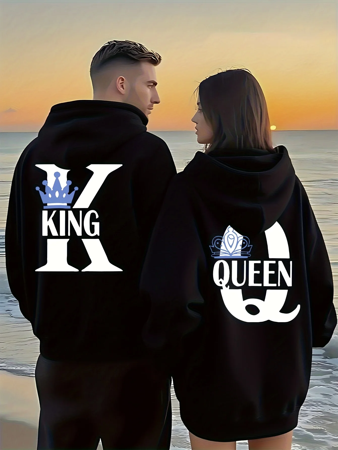 

Новая спортивная толстовка-худи в стиле бойфренд с ярким принтом "Король, Королева и Корона" коллекции 2026 года