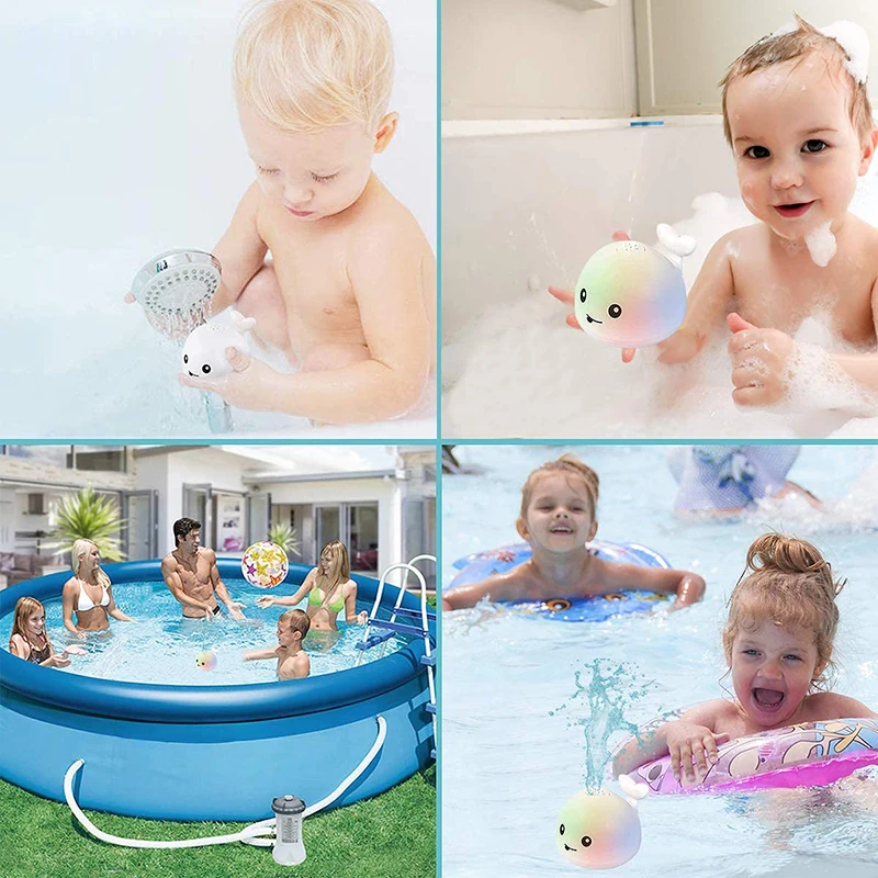 Baby Bath Toys Pool with LED Light Whale Spray Water Sprinkler Bathtub Bathroom Shower Swimming Toy for Toddlers Kids Gifts