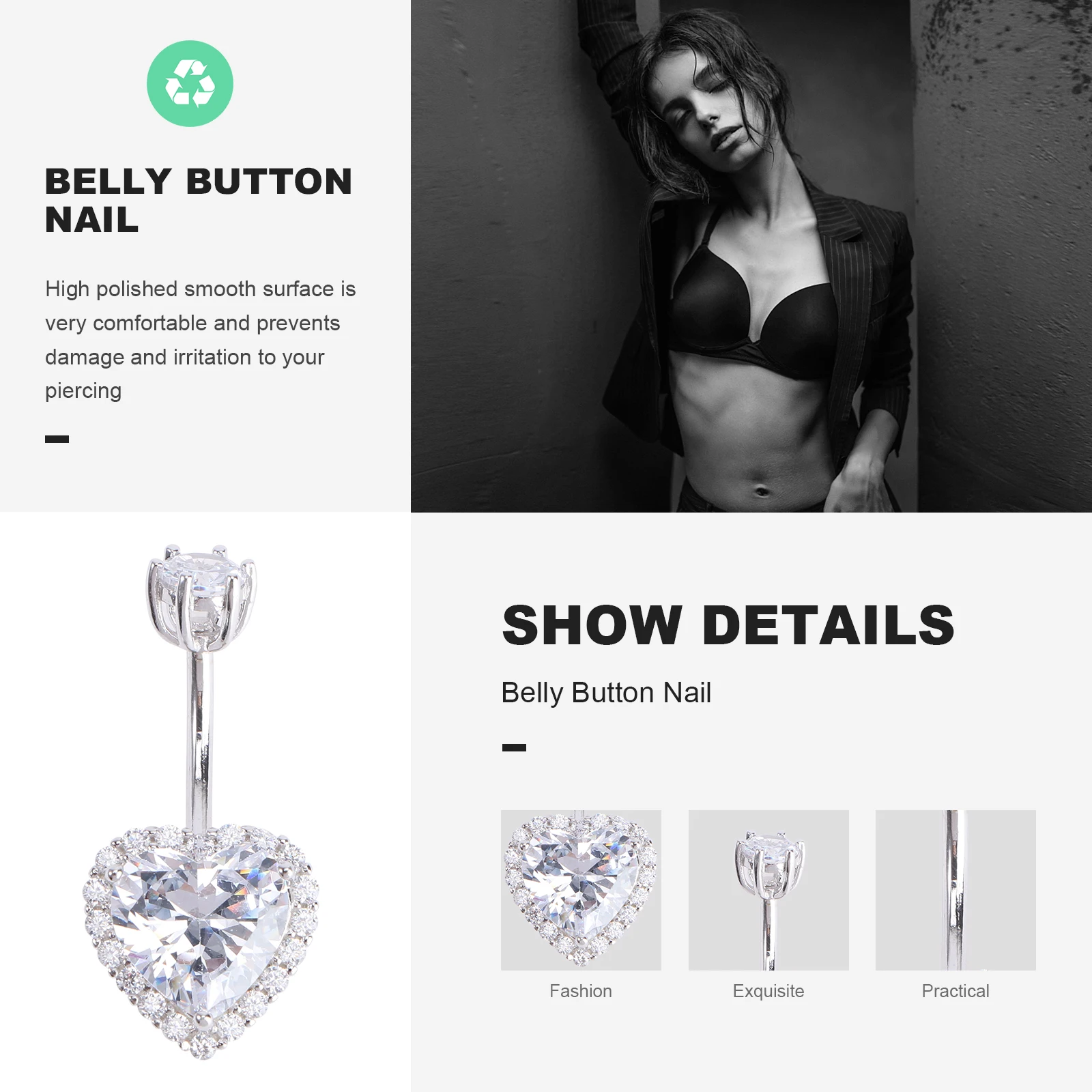 

Love Navel Belly Button Decor Body Piercing Jewelry 925 Sterling Silver