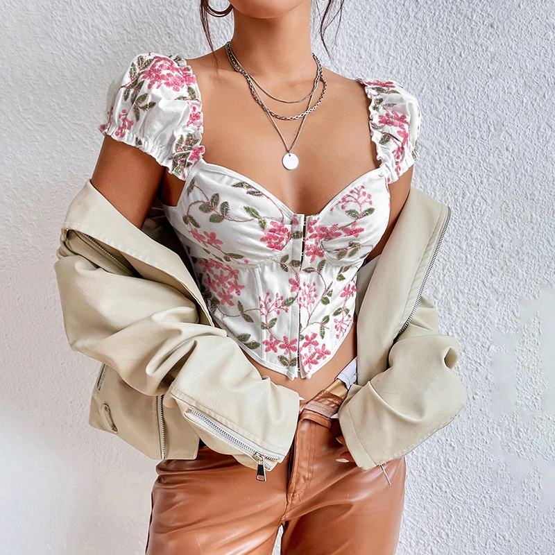 Autumn new sexy spice girl backless embroidery top stitching breasted European and American small vest