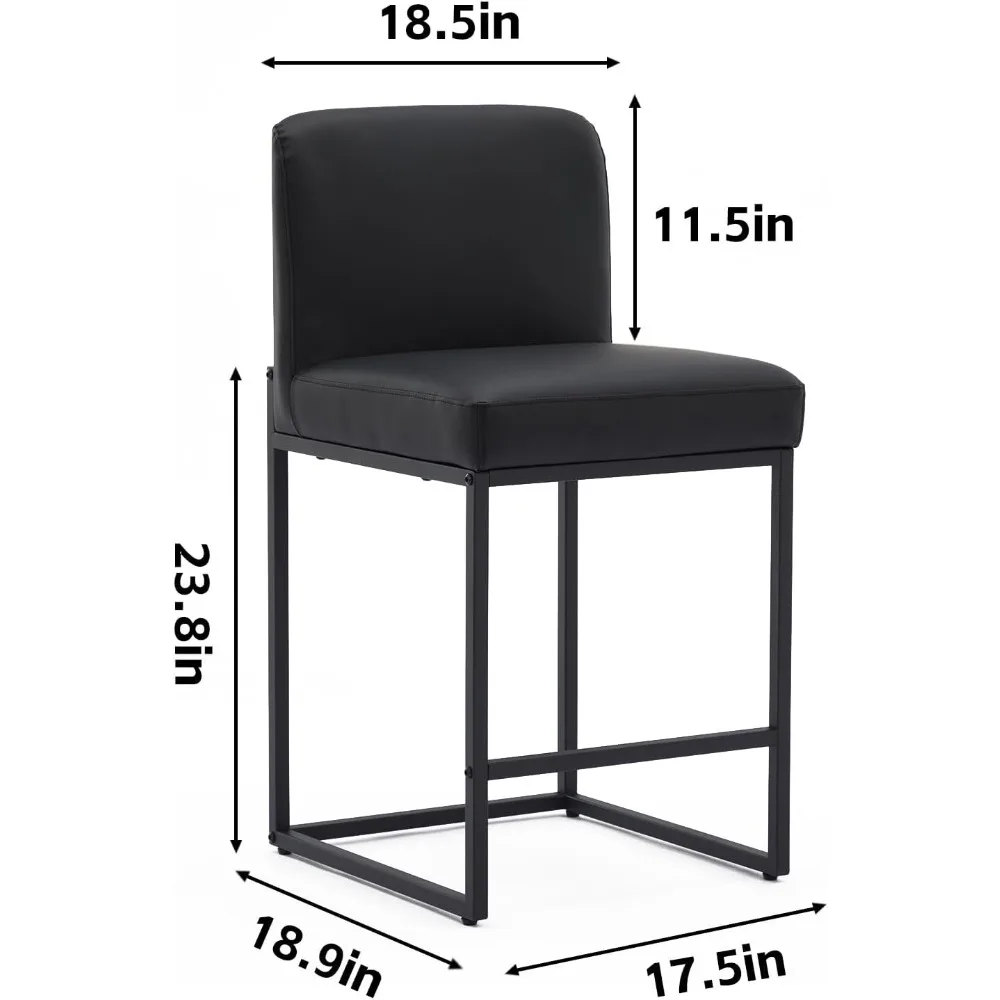Black Bar Stools - 26 Counter Height Barstools, Modern PU Leather Kitchen Stools with Metal Base