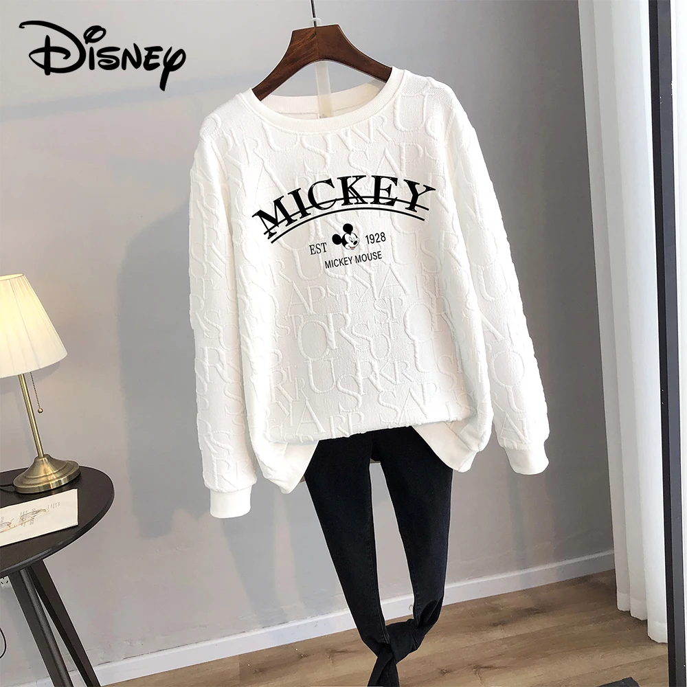 Disney 2024 Spring Autumn Casual Clothes Mickey Mouse Print Loose Sweatshirt Women Cartoon Pullover Top Clothing