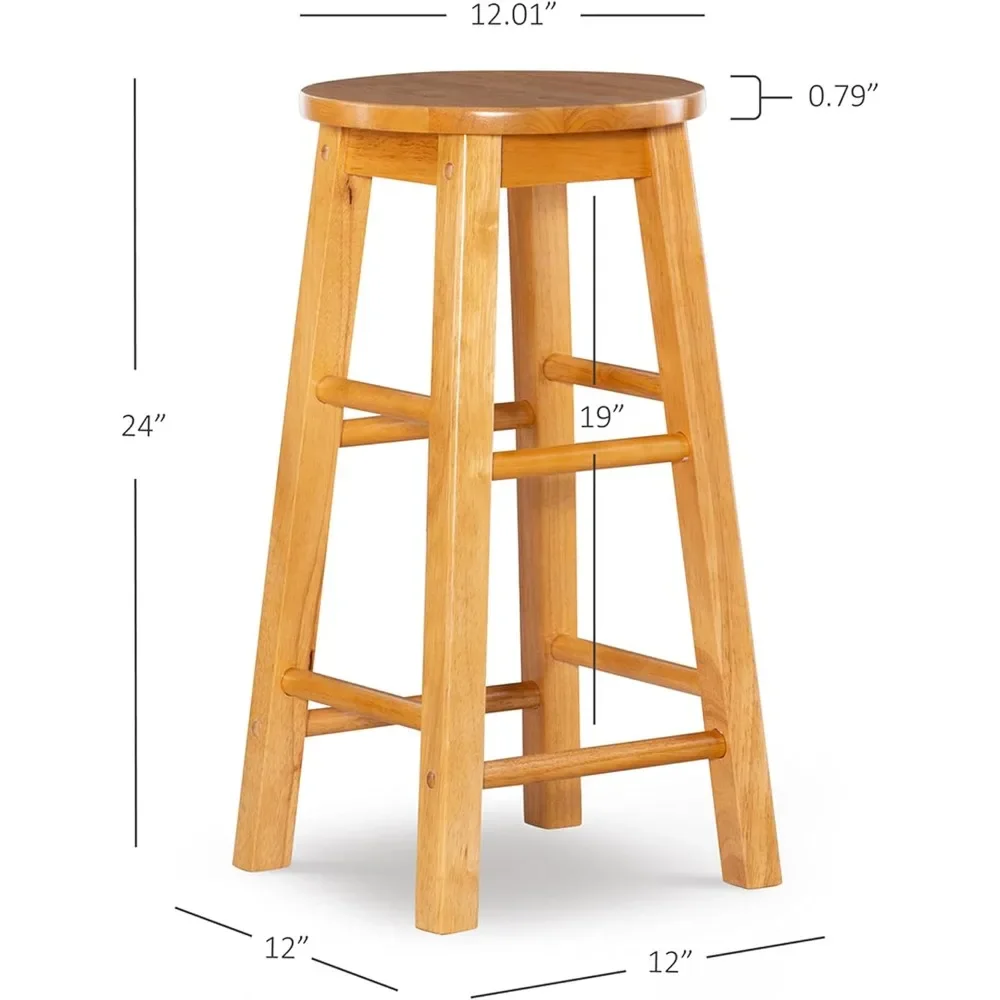 Natural Barstool with Round Seat, 24-Inch