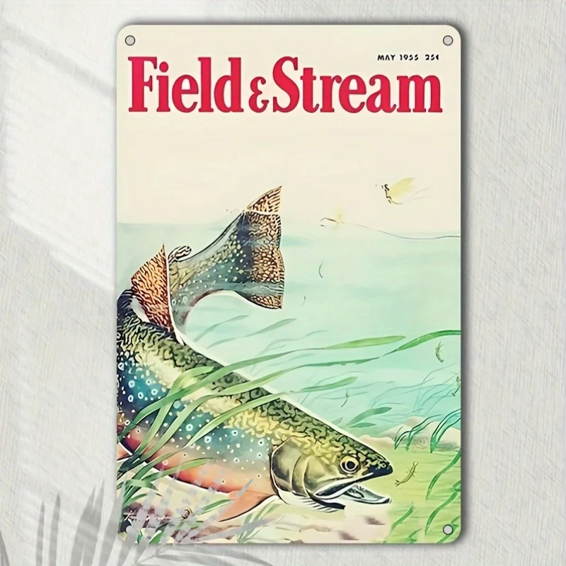  of Frameless Art Tin Painting, 1 Vintage Metal Sign from Field & Stream,  Waterproof Wall Art, Suitable for Decorating Homes, R