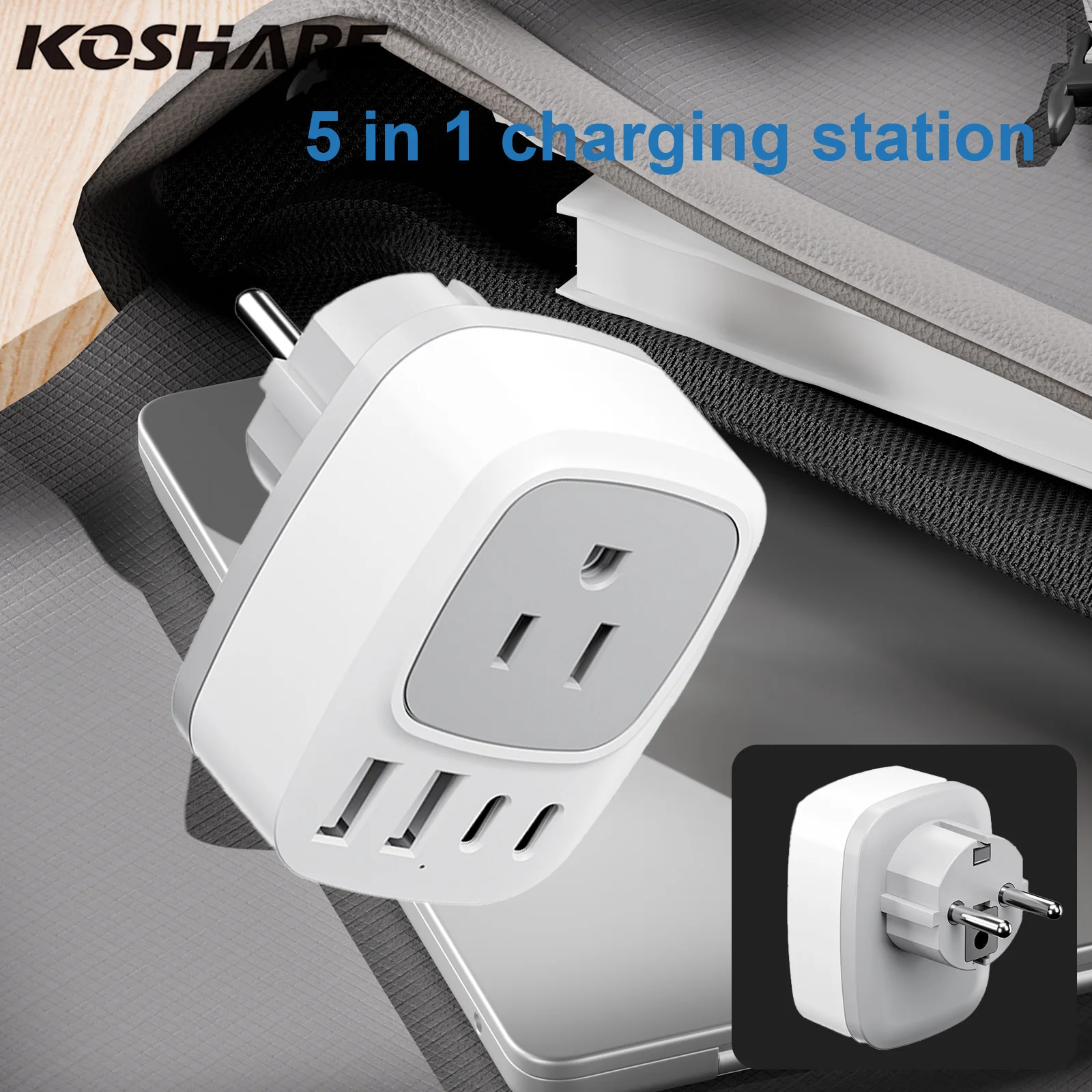 KOSHARE Travel Adapter Europe Plug Adapter USA America With 4 USB 2.4A Socket Adapter Travel Plug Power Adapter for Canada Mexic