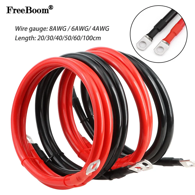 

Battery Inverter Cable Set 8 6 4AWG With M8 Lug Length 20~100cm RV Coppe PVC Insulated For Solar System UPS Car Connection Wire