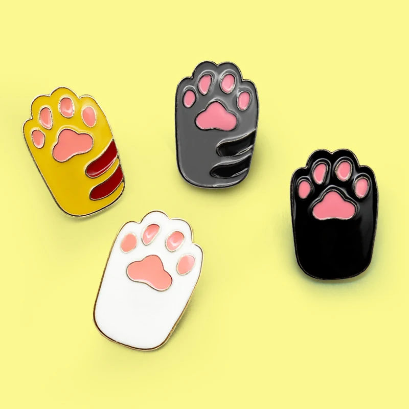 Cartoon Cat Claw Brooch 4Colors Creative Cute Animal Pet Cats Dog Claw Enamel Pins For Women Badge Backpack Pins Kids Jewelry