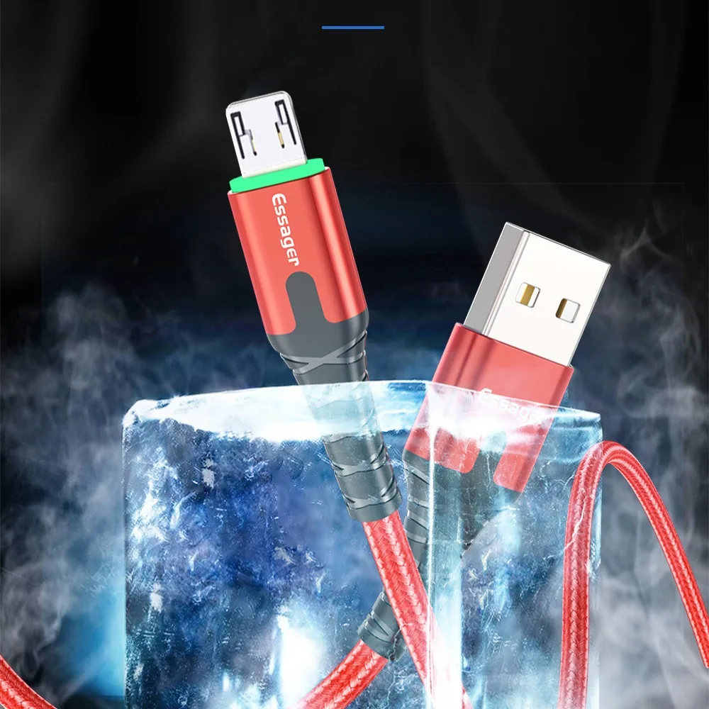 NEW Essager USB Cable LED 1M/2M/3 Meters Data Wire Cord 3A Micro/Type-c Charger Cable