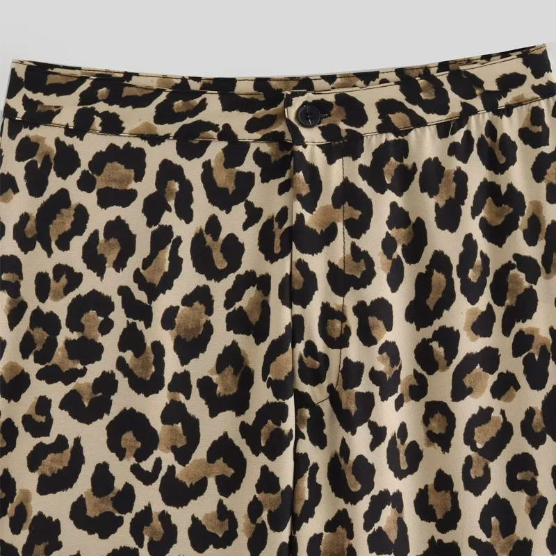 HXAO Elegant Leopard Pants 2025 Women\'s Spring Vintage Printed Long Trousers Ladies Fashion Casual Office Wide Leg Y2K Pants