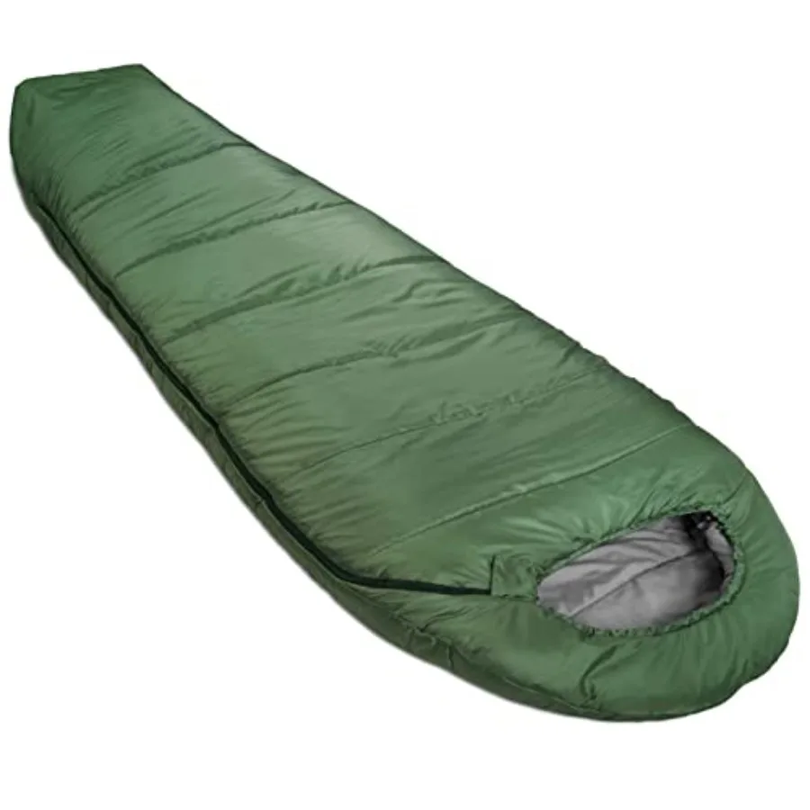 

20°F Cold Weather Mummy Sleeping Bag for Hiking, Outdoor Camping with No-Snag Zipper, Portable, 82" x 33", Olive Green