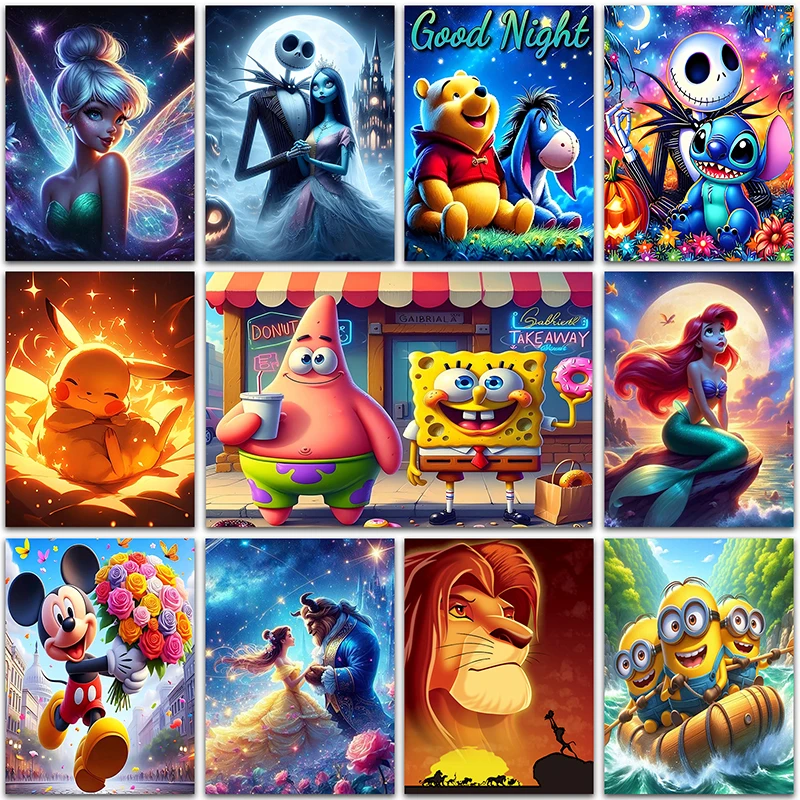

Disney Diamond Painting Pikachu lilo and stitch SpongeBob Mickey Mouse Minions Full Square&Round mosaic embroidery Cross stitch