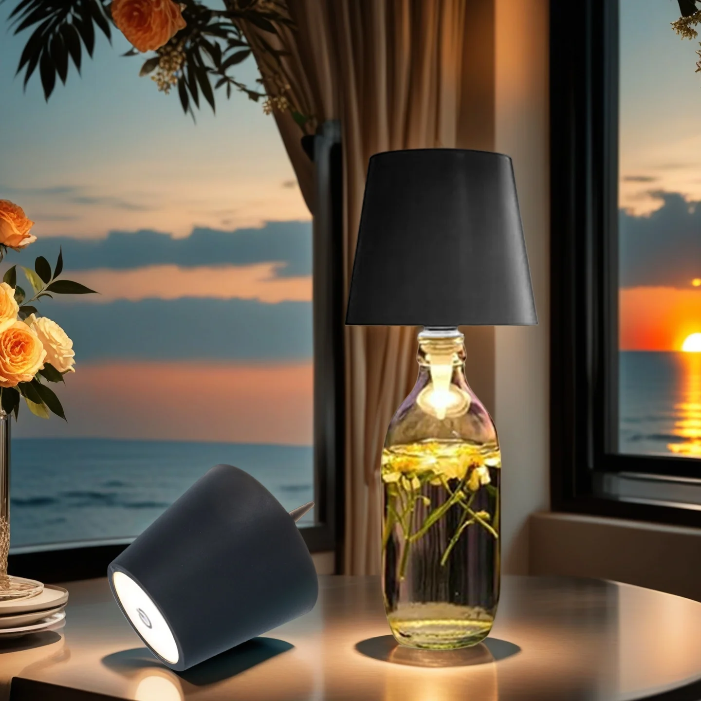 Wireless Touch Control Bottle Table Lamp Usb Rechargeable Wine Lights Desk Stepless Dimming Night White Led Light Portable Small