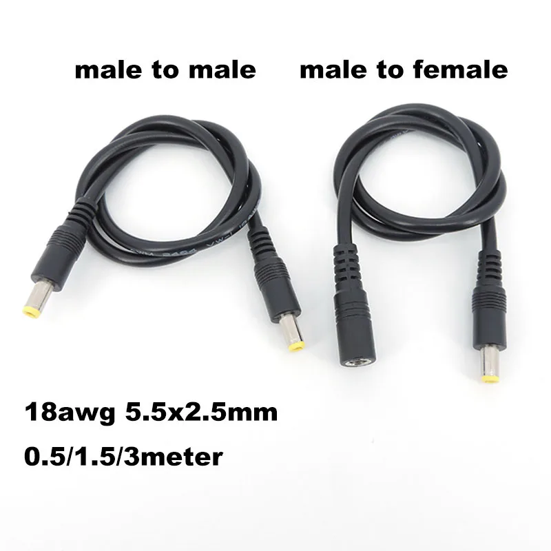 0.5/3m DC male to male female power supply connector Extension Cable 18awg 7A wire Adapter 19v 24v for strip camera 5.5X2.5mm a1