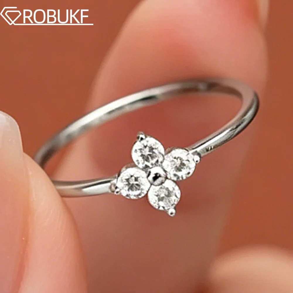 

2.5/3/3.5mm Moissanite Diamond Four Leaf Clover Ring for Women 925 Sterling Silver Flower Dainty Wedding Band Jewelry Certified