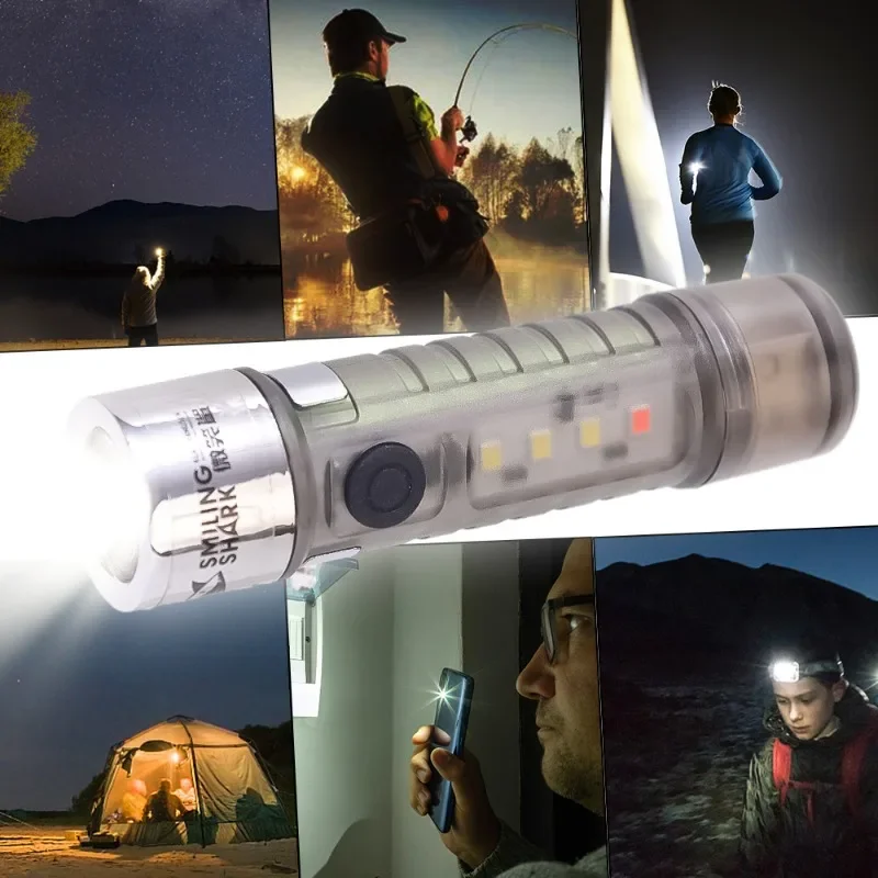 Mini Torch Light Portable LED Camping Lamp USB Charging Pocket Keychain Flashlight 6 Modes Outdoor Hiking Waterproof Flashlights