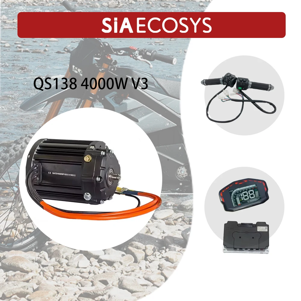 QSMOTOR QS138 90H V3 Mid Drive Motor Kit 72V 7200rpm Electric Motorcycle Conversion with 1:2.35 Gear Box ND72680 Controller