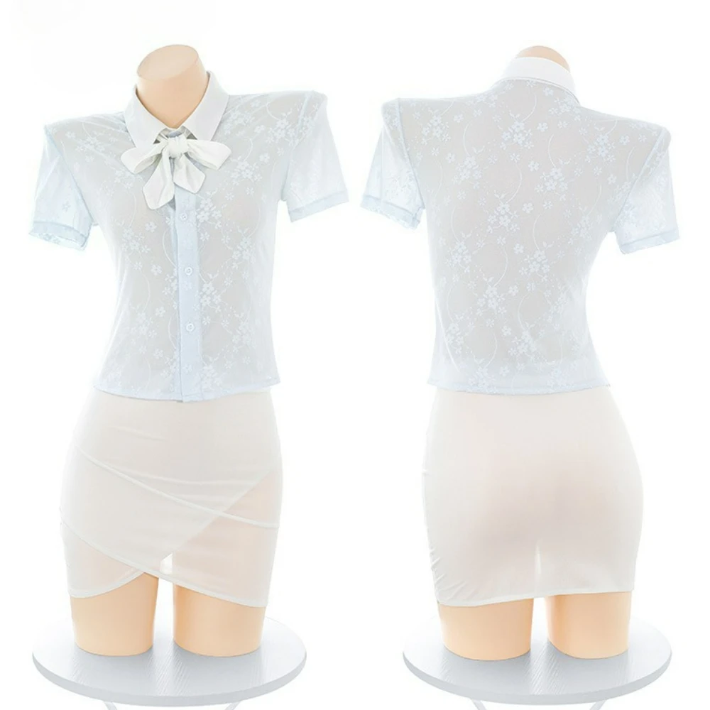 

Sexy Secretary Office Uniforms White Mini Skirt For Woman Sexy Lingerie Hot Set Role Play Costume Women's Underwear xxx