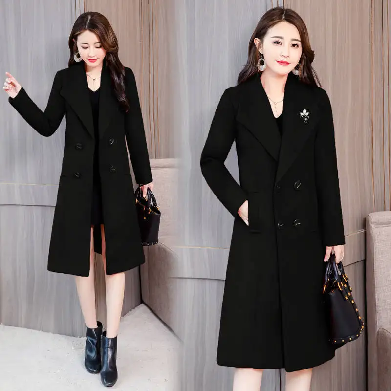 Fashion Loose Woolen Long Coat Women's Autumn And Winter Cotton Warm Slim Women's Temperament Casual Woolen Coat Women's Tide.