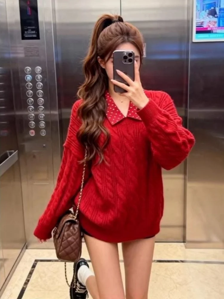 Koreaanse Sle Lazy gebreide trui dames losse kraag Faionable top zacht warm winter nieuwe collectie afslankend effect