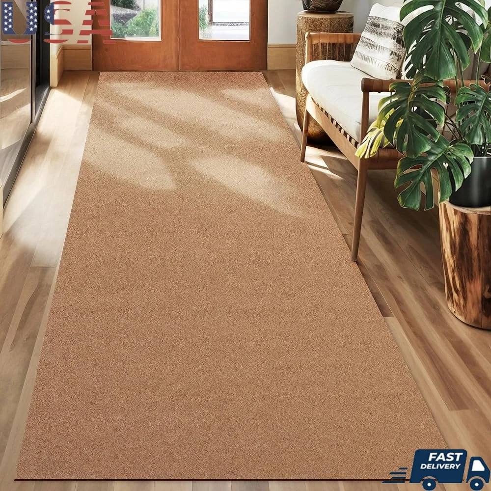 

4ft x 30ft Non-Slip Runner Rug Durable Polyester Indoor Outdoor Carpet Rubber Backing Custom Size Area Mat Hallway Floor