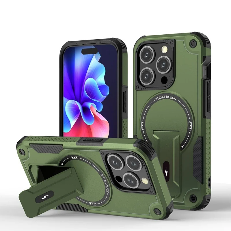 

For Iphone 14 Pro Max Plus 16 pro cases 15 13 12 11 Armor Bracket Strong Magnetic For Magsafe Wireless Charging Phone Case Cover