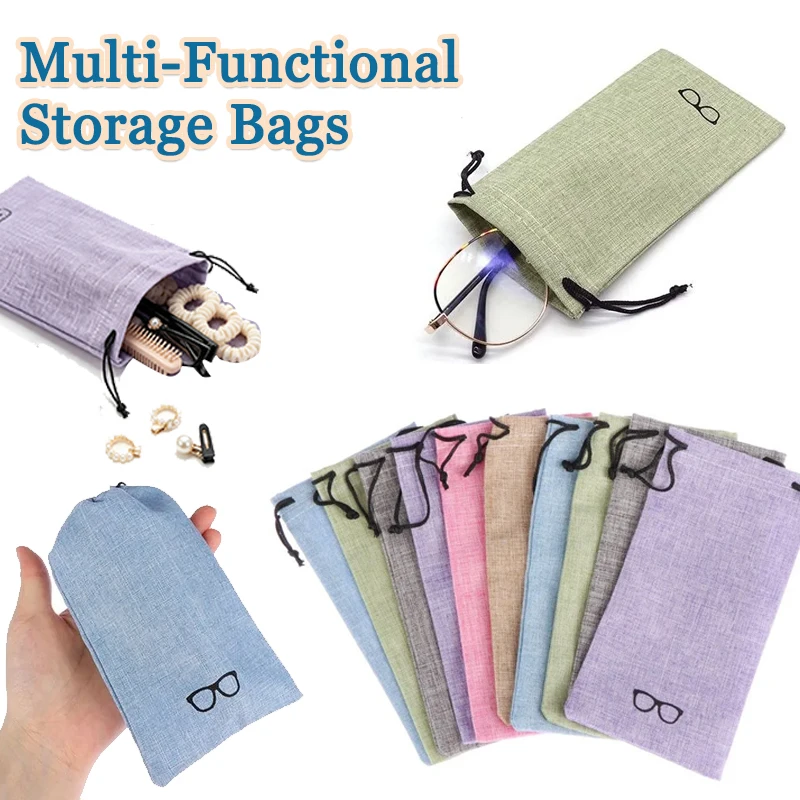 5-20pc Linen Fabric Sunglasses Bag Soft Cloth Glasses Bag Drawstring Portable Eyeglasses Pocket Multi-Functional Storage Bags