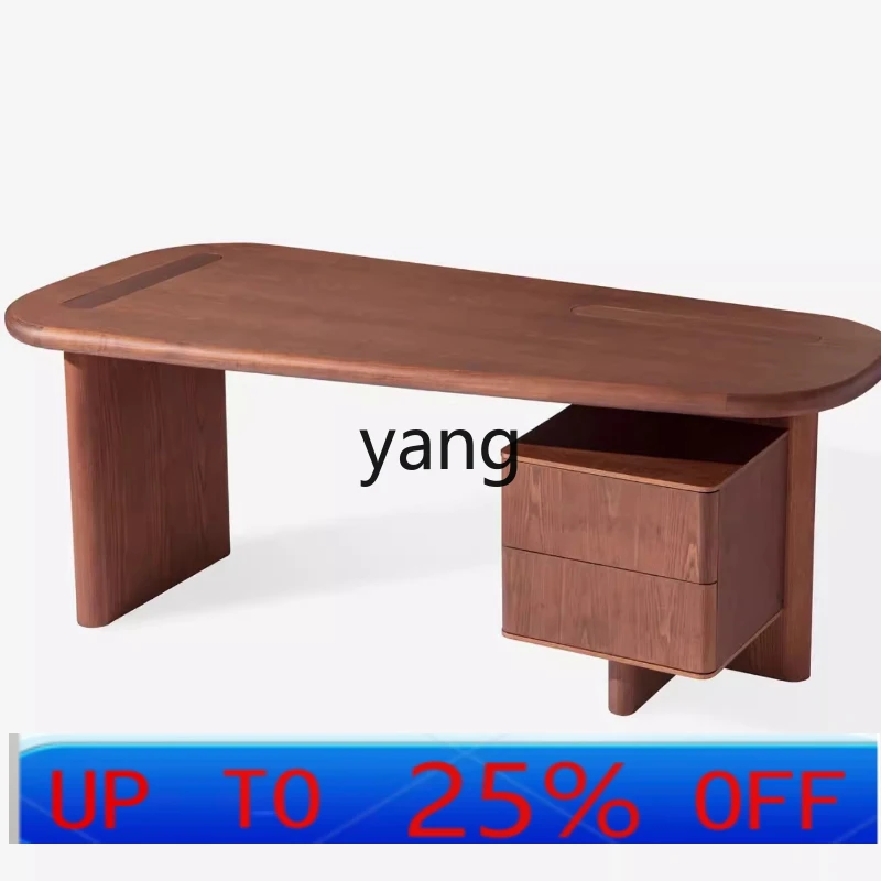 LMM Mid-Century Style Solid Wood Desk Italian Minimalist Light Luxury Modern