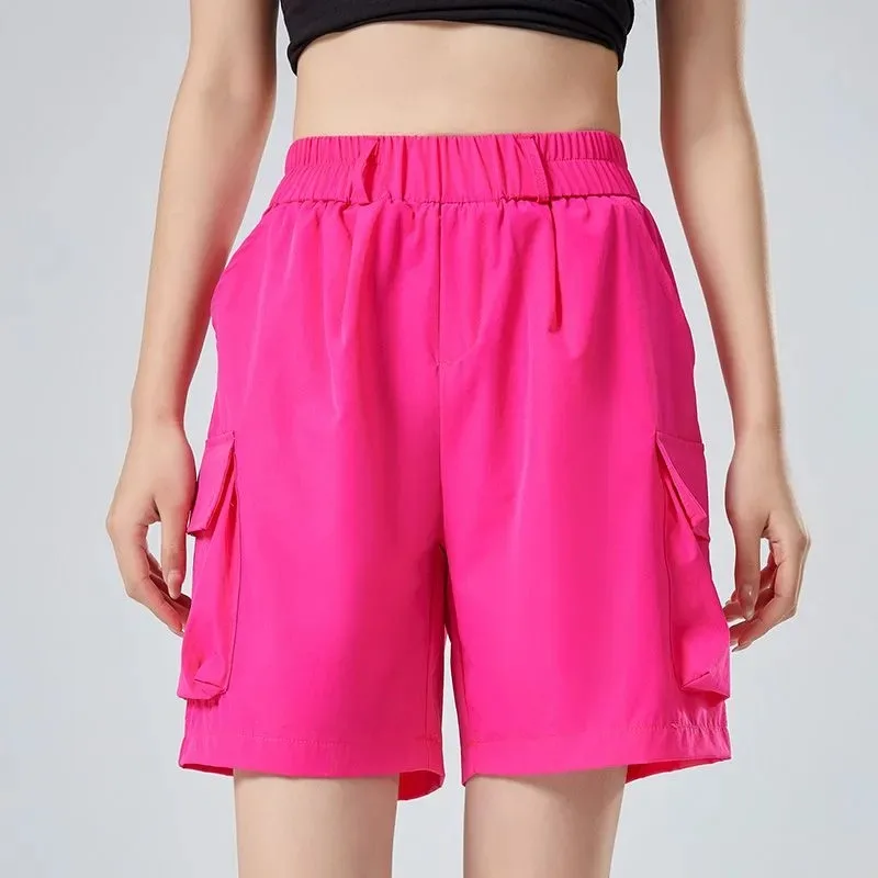 Women Quick Dry Cargo Shorts Elastic Waist Outdoor Casual Sports Five Point Shorts Summer Streetwear