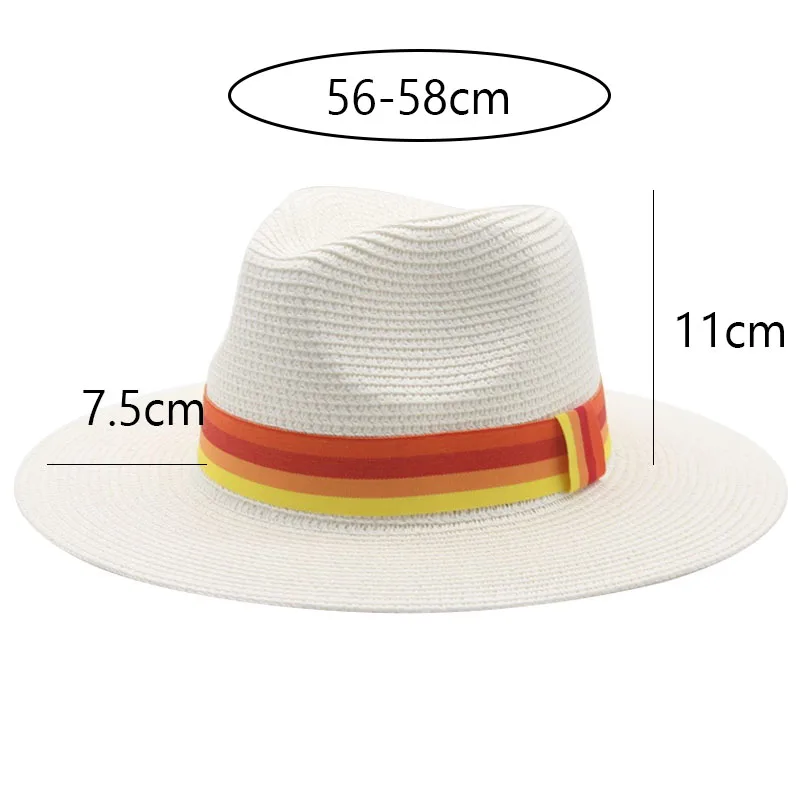 Summer Hats Women Men Wide Brim Ribbon Band Green Red Sun Hats Sun Protection Casual Outdoor Beach Straw Hats Sombreros De Mujer image 2