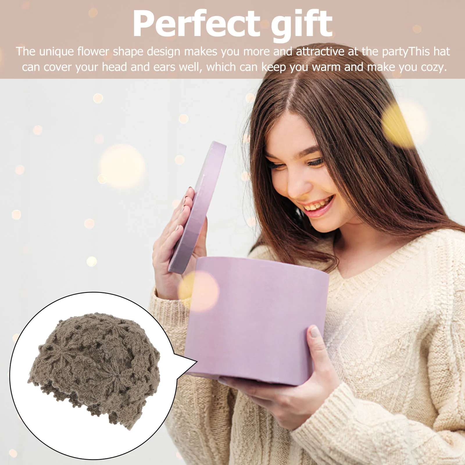 قبعة بيريه محبوكة دافئة للنساء على شكل زهرة مجوفة، قبعة شتوية مريحة وخفيفة الوزن للمشي لمسافات طويلة والتخييم والرياضات
