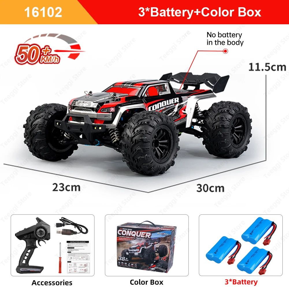 Teeggi 16101/16102 PRO 1:16 Hoge Snelheid RC Auto Met LED Licht Drift 70 KM/H 4WD RC Off-road Auto Monster Truck Speelgoed Voor Kid Geschenken