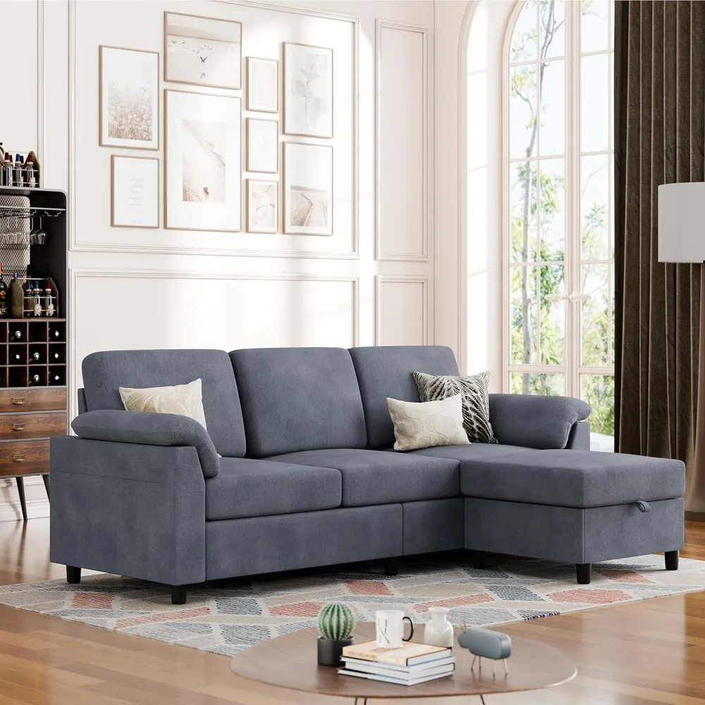 

Convertible Sectional Sofa Couch,L Shaped Sofa with Removable Pillows Linen Fabric Small Couch Mid Century for Living Room