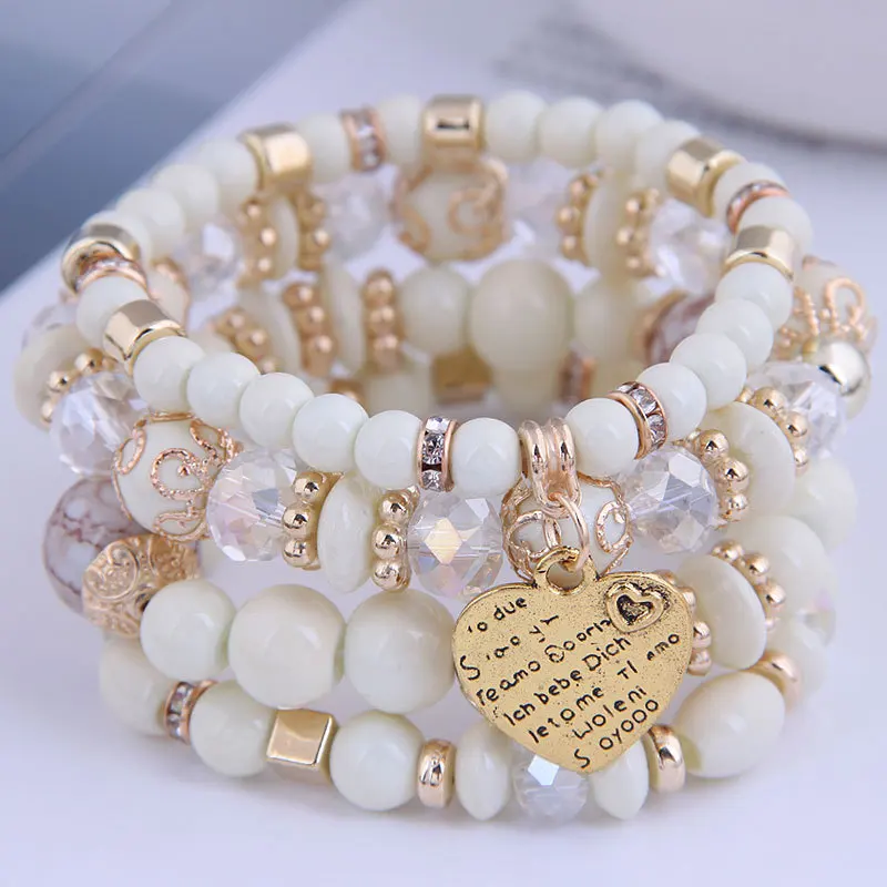 DIEZI Bohemian White Crystal Beads Strand Bracelets For Women Girls Ethnic Tree Of Life Charm Wrap Bracelet Pulseira Feminina