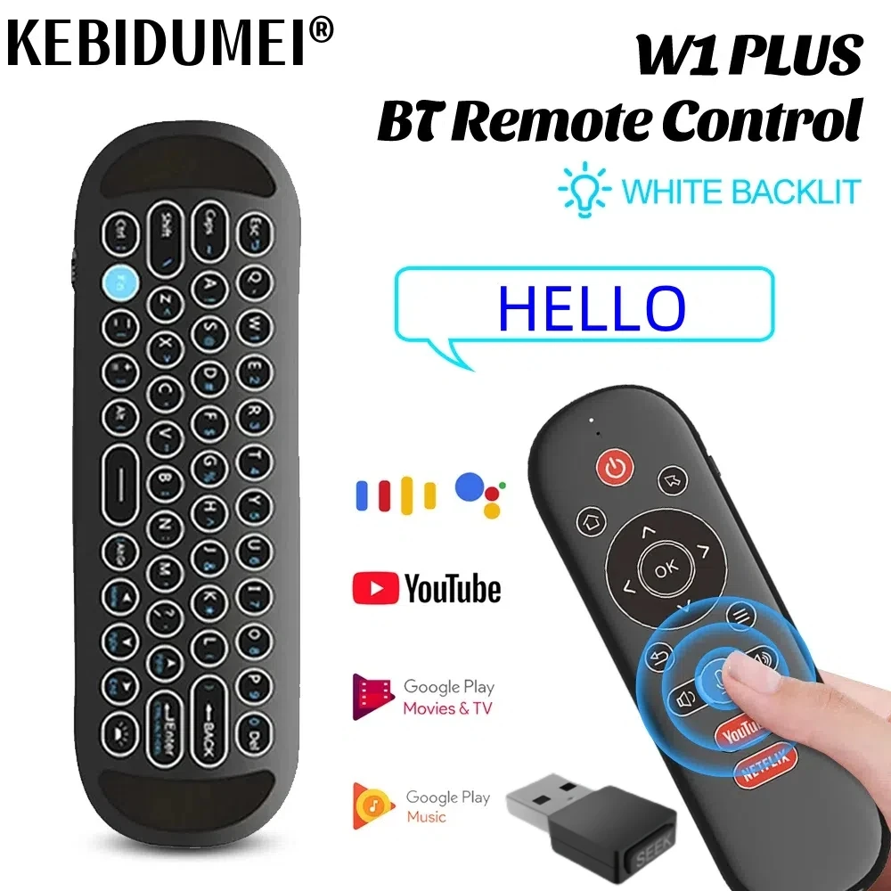 W1 PLUS Air Mouse Remote Control 2.4G RF Wireless Mini Keyboard Smart Gyroscope Keyboard Sense Anti-loss IR for Android TV Box