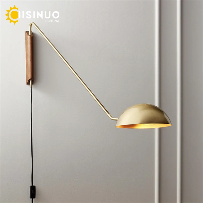 

Reading Wall Lamp Rotatable Long Arm Modern Design Gold Black for Living room Sofa Lighting Wall Mounted with Wooden Base 96-240